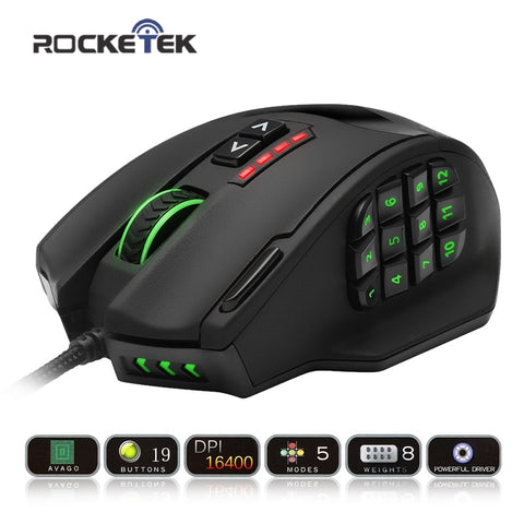 Rocketek USB Gaming Mouse 16400DPI 19 buttons ergonomic design