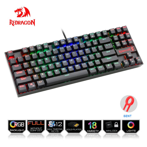 Redragon USB mechanical gaming keyboard ergonomic RGB LED backlit keys
