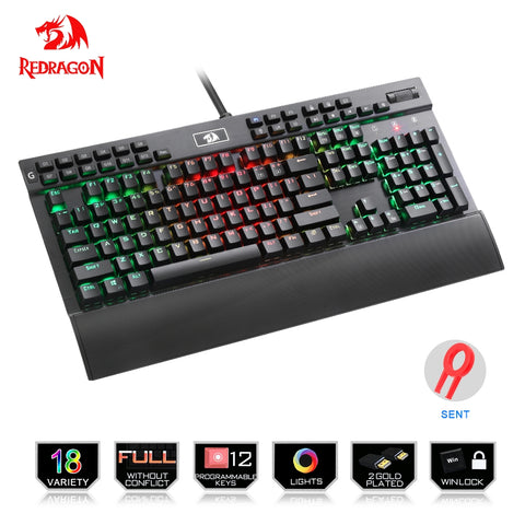 Redragon USB mechanical gaming keyboard ergonomic Key backlit