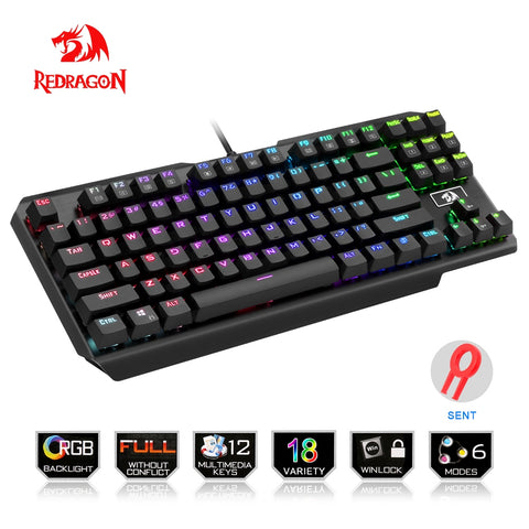 Redragon USB mechanical gaming keyboard ergonomic RGB LED backlit keys Full key