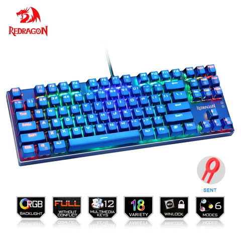 Redragon USB mechanical gaming keyboard ergonomic RGB color LED backlit keys