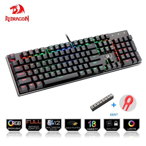Redragon USB mechanical gaming keyboard ergonomic RGB LED backlit keys