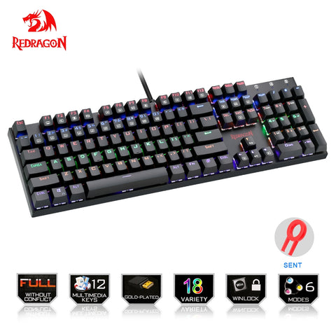 Redragon Rainbow USB mechanical gaming keyboard ergonomic LED backlit keys