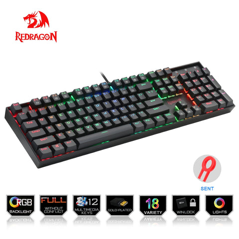 Redragon USB mechanical gaming keyboard ergonomic RGB LED backlit