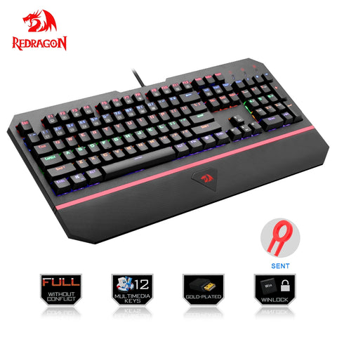Redragon Rainbow USB mechanical gaming keyboard ergonomic LED